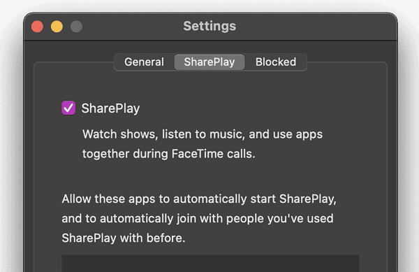 toggling on SharePlay